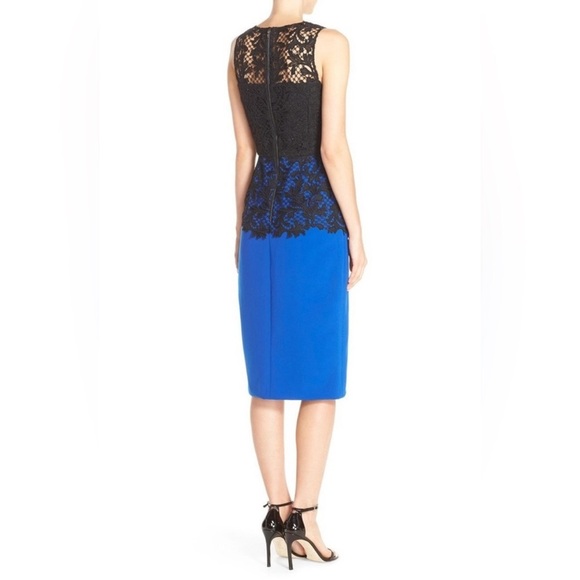 SACHIN AND BOBBY Noir Elegant Cobalt Blue with Black Lace Cocktail Dress NWT - Picture 4 of 14